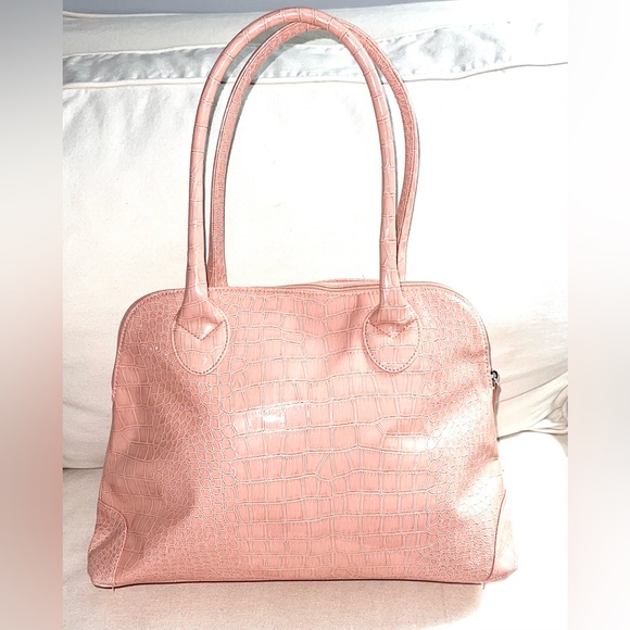 Pink Purses and Bags Large Shoulder Bag Patent Leather Croc Pattern - Picture 8 of 13